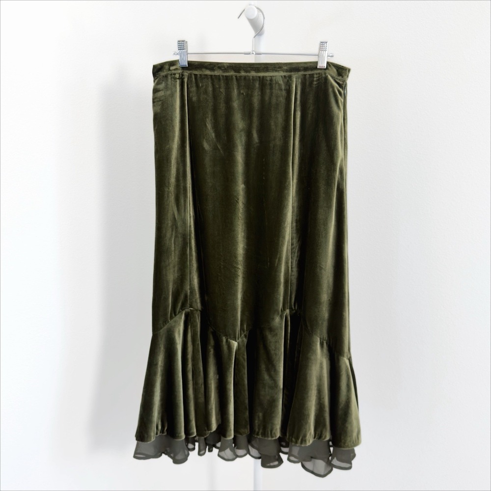 Coldwater Creek Velvet Skirt Womens Size 12 Green Whimsigoth Fairy Grunge Witchy